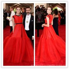 MGC02 Nueva moda Allison Williams Red Cap Sleeve Met Gala 2015 Celebrity Dresses Vestidos de noche